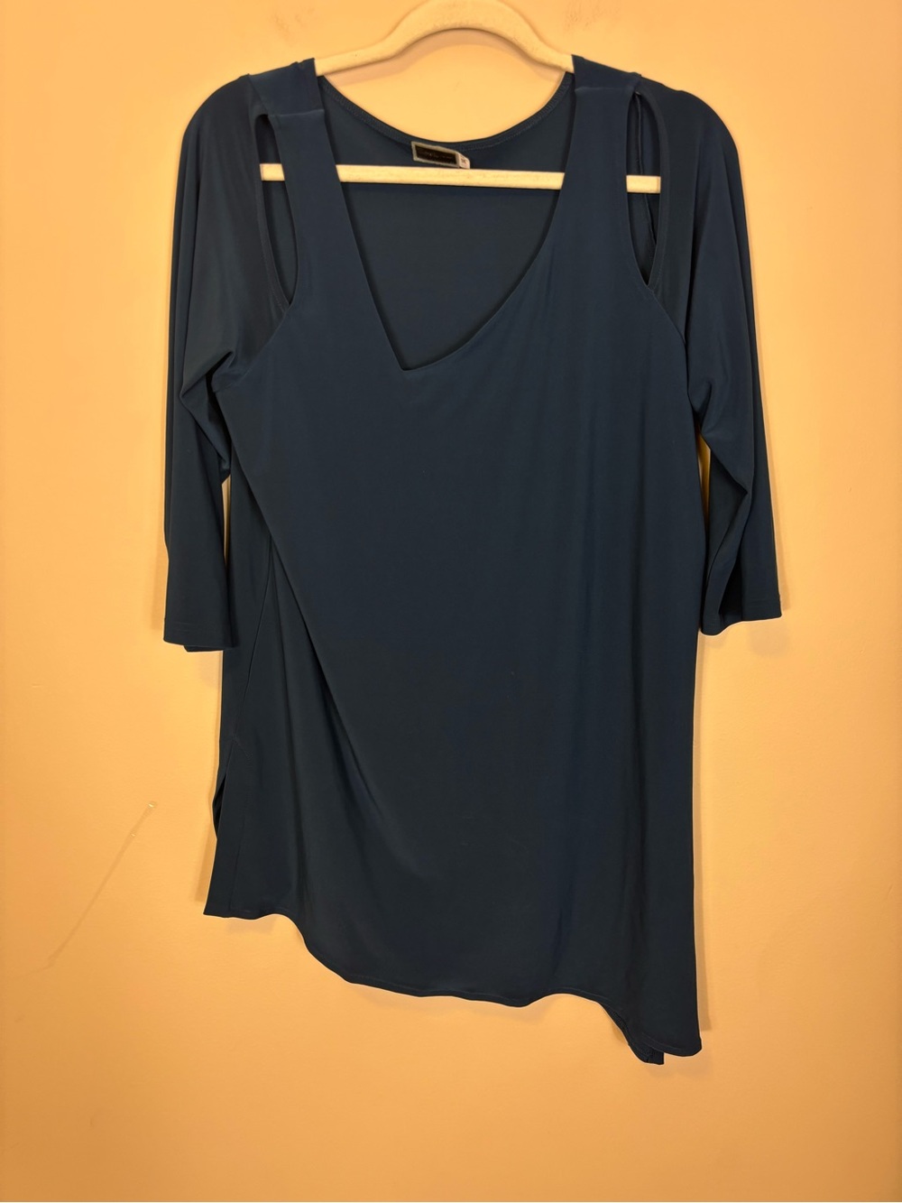 Sympli Teal Slit Shoulder Asymmetrical V-Neck Tunic Top Women’s 14